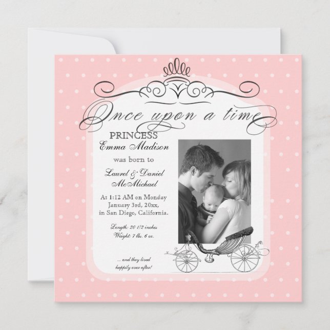 Princess Carriage Polka Dot Swirl Foto Baby Girl Ankündigung (Vorderseite)