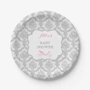 Princess Carriage Storybook Rosa Damask Mairytale Pappteller