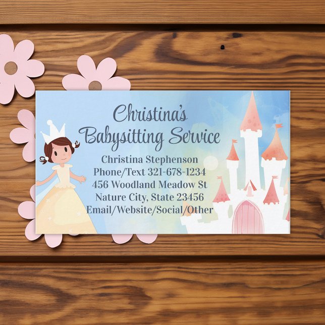 Princess Castle Babysitter Daycare Childrens Party Visitenkarte (princess party babysitting daycare business card)