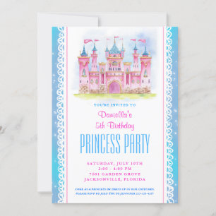 Princess Castle Birthday Einladung Blue
