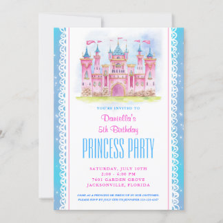 Princess Castle Birthday Einladung Blue