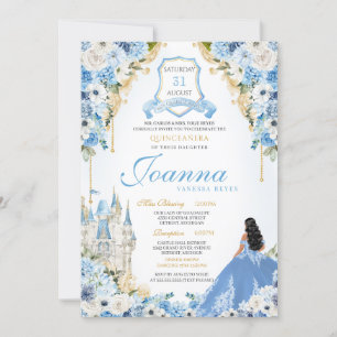 Princess Castle Blue Cinderella Quinceanera /5 Einladung