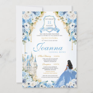 Princess Castle Blue Cinderella Quinceanera v2 Einladung