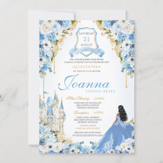 Princess Castle Blue Cinderella Quinceanera v2 Einladung