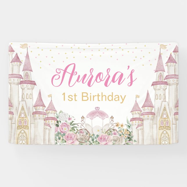 Princess Castle Carriage Birthday Banner Poster (Horizontal)