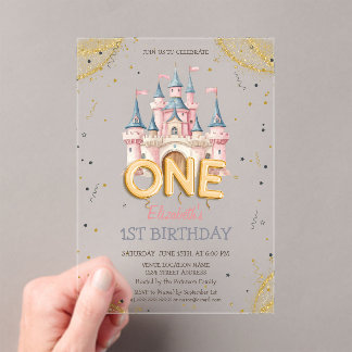 Princess Castle Confetti Watercolor 1st Birthday Acryleinladungen