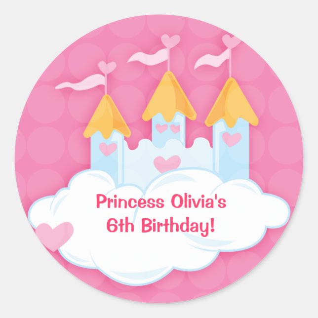Princess Castle Custom Birthday Gefallen Stickers (Vorderseite)