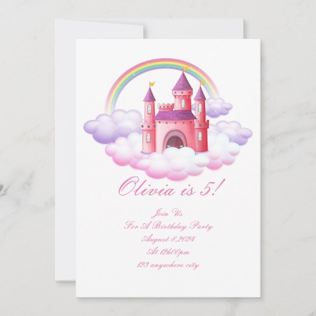 PRINCESS CASTLE FARBIG GEBURTSTAG EINLADUNG (Vorderseite)