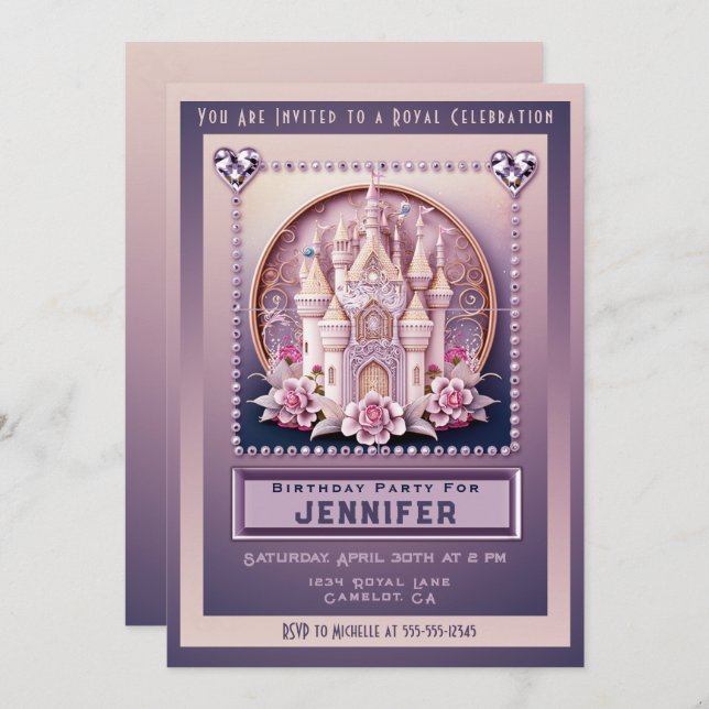 Princess Castle Geburtstagsparty Einladung (Vorne/Hinten)