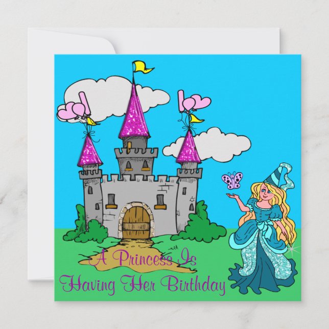 Princess & Castle Glittery Einladung (Vorderseite)