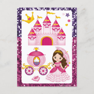 Princess Castle Gold Crown Pink Lila Sequenz Postkarte