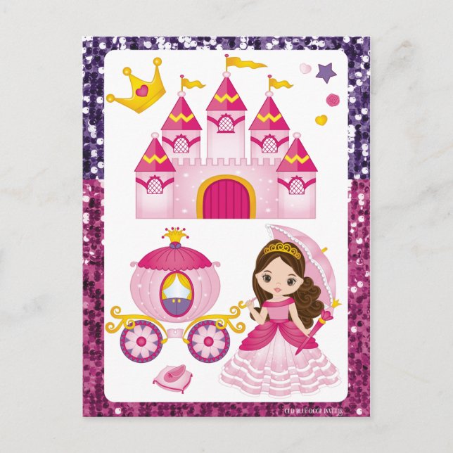 Princess Castle Gold Crown Pink Lila Sequenz Postkarte (Vorderseite)