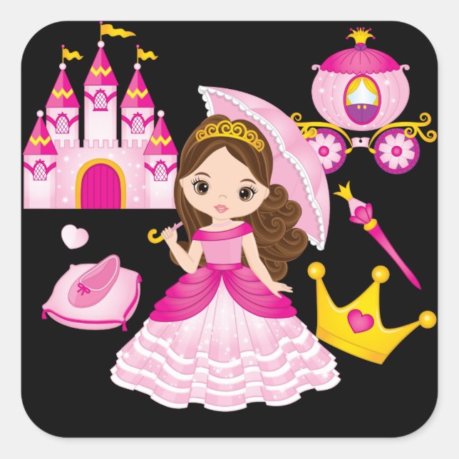 Princess Castle Little Girls Queen Tiara Crown Quadratischer Aufkleber (Vorderseite)