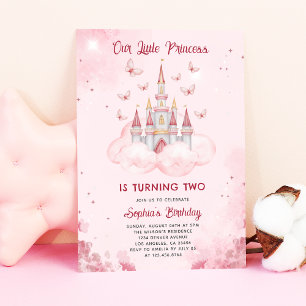 Princess Castle Pink Watercolor Girl Birthday Einladung