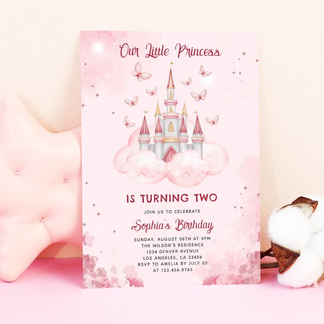 Princess Castle | Pink Watercolor Girl Birthday Einladung (Von Creator hochgeladen)