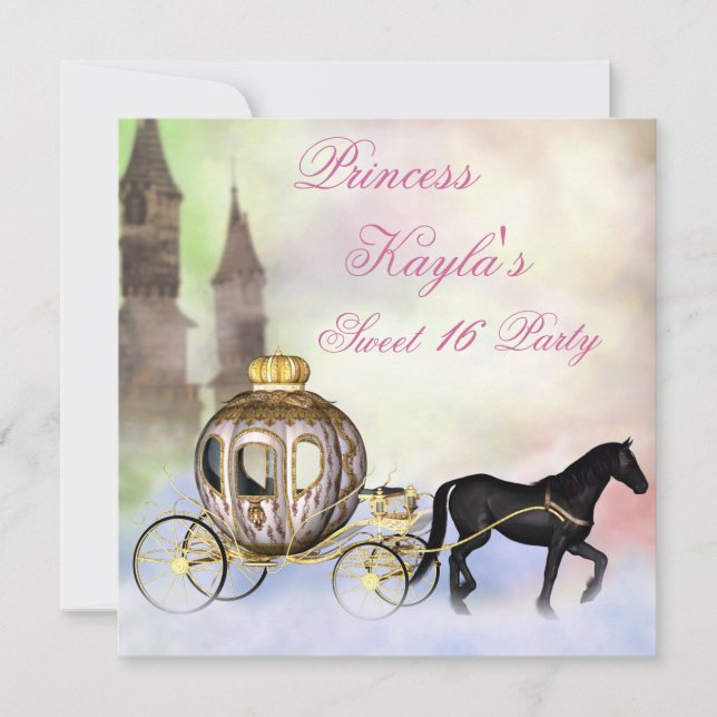 Princess Castle Royal Carriage Princess Sweet 16 Einladung (Vorderseite)