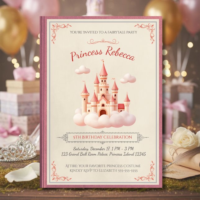Princess Castle Storybook Fairytale Birthday Einladung (Host a party fit for royalty with this elegant Vintage Storybook Princess Invitation)