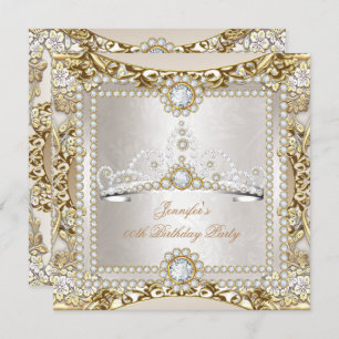 Princess Cream Gold Diamond Tiara Geburtstagsparty Einladung