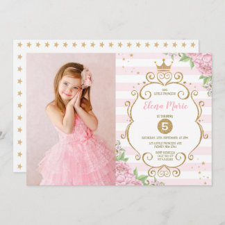 Princess Crown Birthday Pink Gold Floral Party Einladung