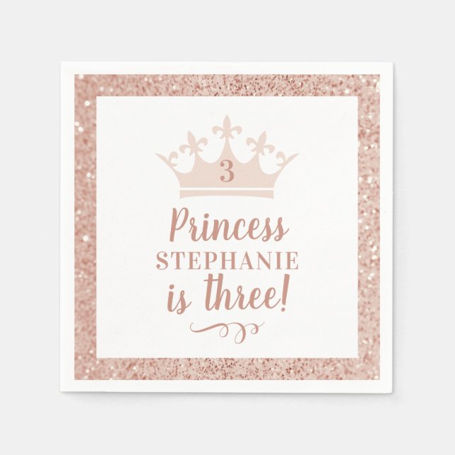 Princess Crown Blush Pink Glitzer Geburtstag Serviette (Vorderseite)