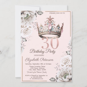 Princess Crown Floral 30. Geburtstag Party Einladung