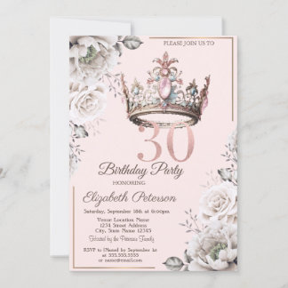 Princess Crown Floral 30. Geburtstag Party Einladung