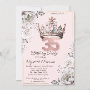 Princess Crown Floral 35. Geburtstagsfeier Einladung