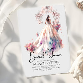 Princess Crown Floral Wedding Dress Brautparty Einladung