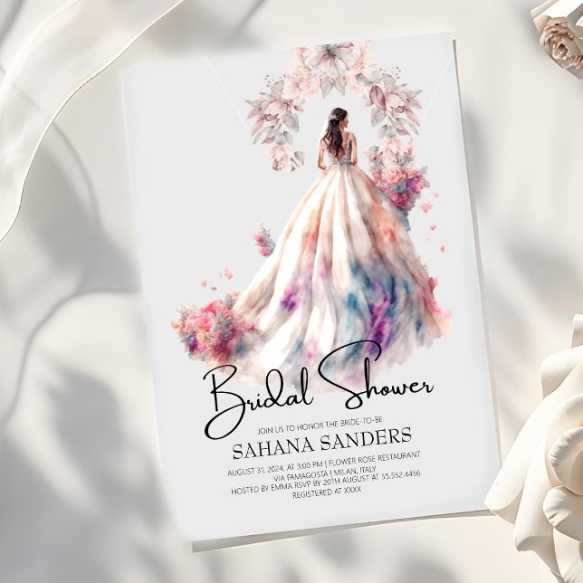 Princess Crown Floral Wedding Dress Brautparty Einladung (Von Creator hochgeladen)