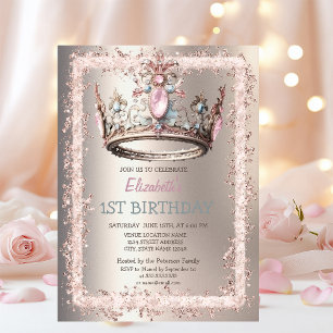 Princess Crown Glitter Rahmen Elfenbein Geburtstag Einladung