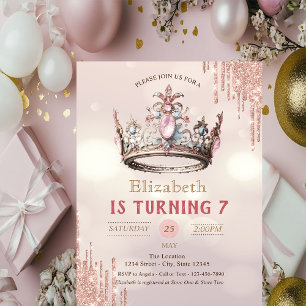 Princess Crown Glitter Tropfen Bokeh Geburtstag Einladung