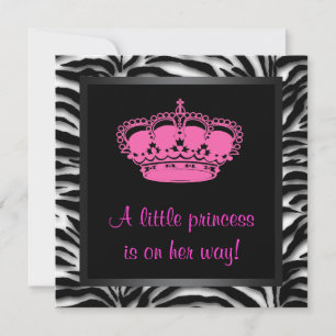 Princess Crown Hot Pink Zebra Baby Girl Dusche Einladung