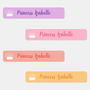 Princess Crown Lila Pink Peach Yellow Name Etiketten