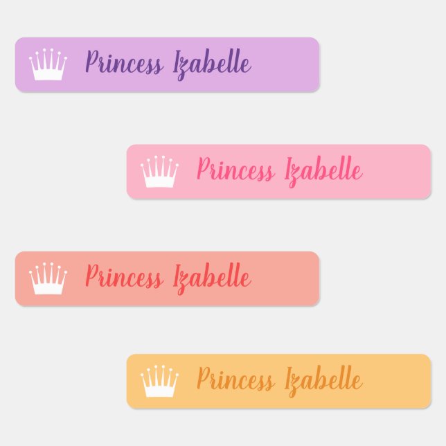 Princess Crown Lila Pink Peach Yellow Name Etiketten (Gruppe)
