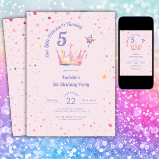 Princess Crown Pastel Pink Little Girl Geburtstag Einladung