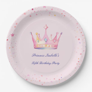 Princess Crown Pastel Pink Little Girl Geburtstag Pappteller