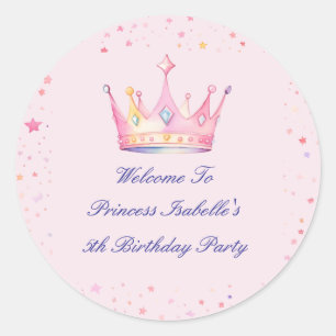 Princess Crown Pastel Pink Little Girl Geburtstag Runder Aufkleber