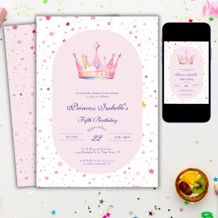 Princess Crown Pastellrosa Märchen 5. Geburtstag Einladung