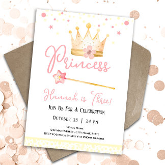 Princess Crown Pink 3. Girl Geburtstag Einladung