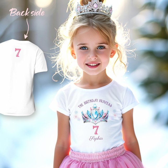 Princess Crown Pink Blue Lila Birthday Girl Name T-Shirt (Princess Crown Pink Blue Purple Birthday Girl Name T-Shirt)