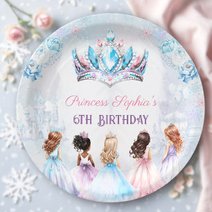 Princess Crown Pink Blue Winter Girl Geburtstag Pappteller