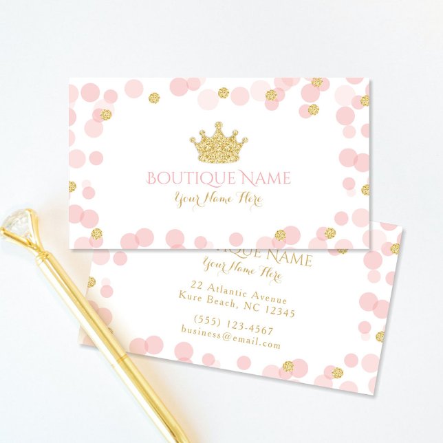 Princess Crown Pink Gold Boutique Business Card Begleitkarte (Von Creator hochgeladen)