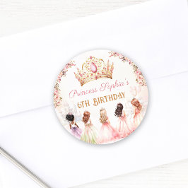 Princess Crown Pink Gold Floral Girl Geburtstag Runder Aufkleber
