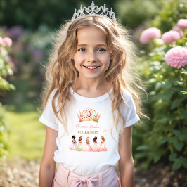 Princess Crown Pink Gold Floral Girl Geburtstag T-Shirt