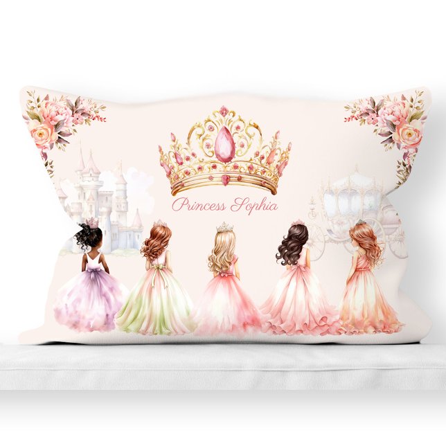 Princess Crown Pink Gold Floral Girl Name Lendenkissen (Princess Crown Pink Gold Floral Girl Name Lumbar Pillow)