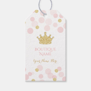 Princess Crown Pink Gold Glitzer Confetti Dots Geschenkanhänger