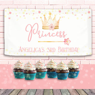 Princess Crown Pink Little Girl Birthday Banner