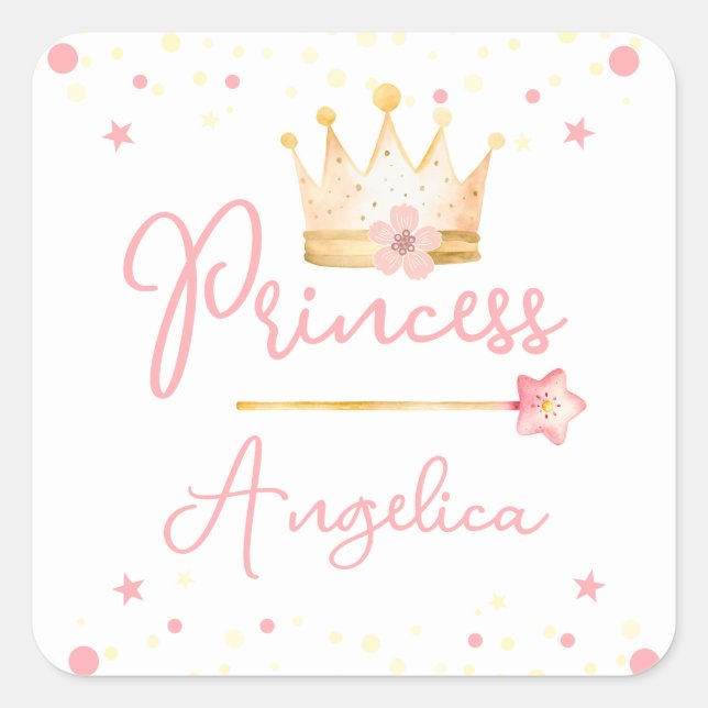 Princess Crown Pink Little Girl Birthday Quadratischer Aufkleber (Vorderseite)