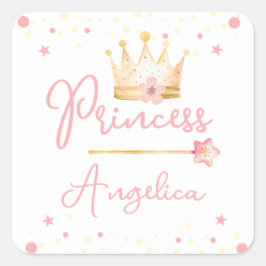 Princess Crown Pink Little Girl Birthday Quadratischer Aufkleber