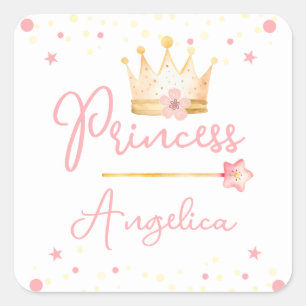 Princess Crown Pink Little Girl Birthday Quadratischer Aufkleber